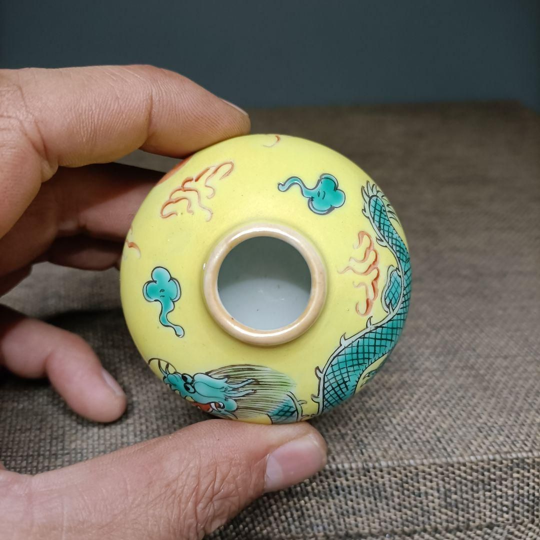 パステル龍紋文房水盂 筆洗 景徳鎮 陶磁器 装飾品 現代工芸品