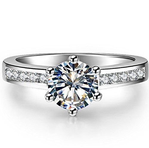 17 [THREE MAN] 本物のスターリングシルバー1CT輝くダイヤモンドの女性結婚指輪ホワイトゴールドカバー永遠に続く (17)