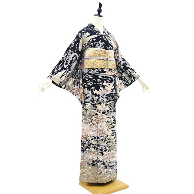 未仕立 正絹 金駒刺繍入り友禅付下げ着尺