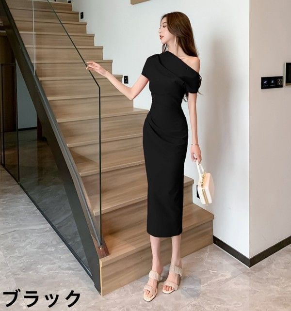 オフショルダーロングタイトドレス 結婚式 パーティー ドレープ美しい オフショルダーロングタイトドレス 結婚式 パーティー ドレープ