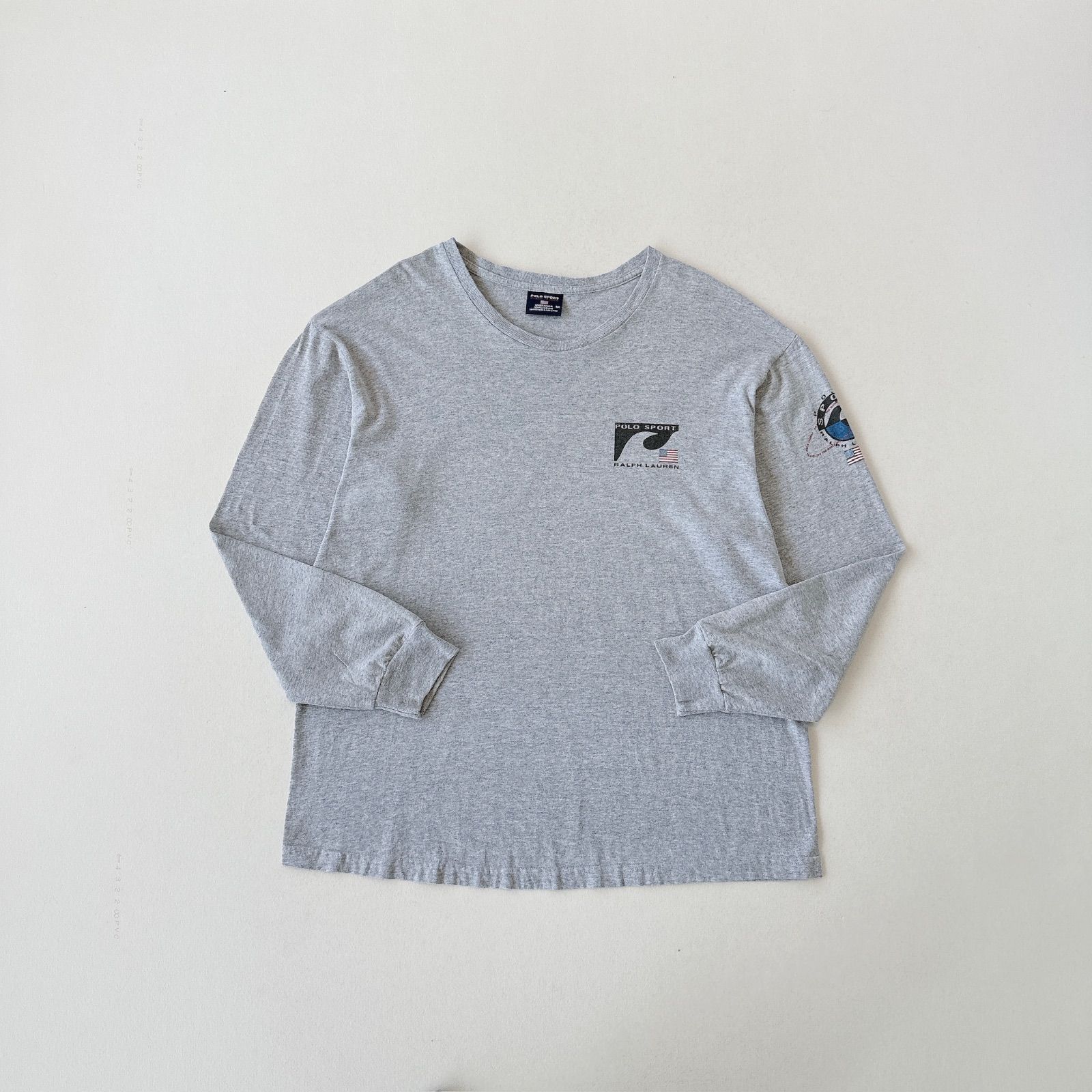 90s USA製 ポロスポーツ ロンT 星条旗 プリント グレー RalphLauren 