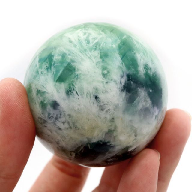 エンジェルフェザー フローライト 丸玉 スフィア 直径 約56mm 台座付き