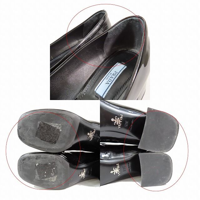 美品 プラダ 三角ロゴ パテント レザー ローファー パンプス チャンキーヒール 美品 プラダ 三角ロゴ パテント レザー ローファー パンプス チャン