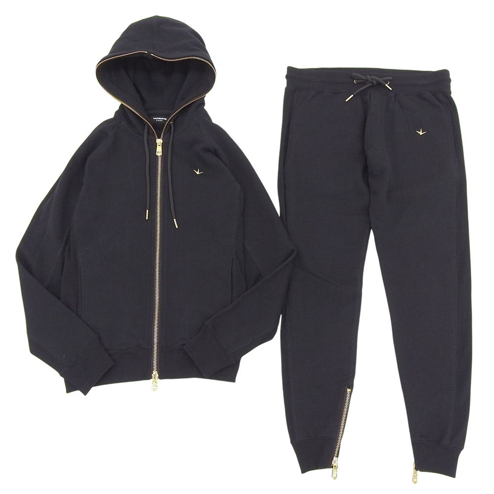 1piu1uguale3 ウノピゥウノウグァーレトレ RELAX ゴールド刺繍 ジップアップ フーディ スウェット セットアップ メンズ ブラック L L