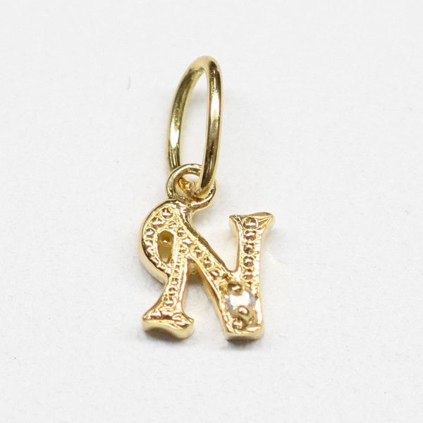 K 18 18金 ダイヤ付きイニシャルペンダントヘッド イニシャルN ダイヤ0.01 ct