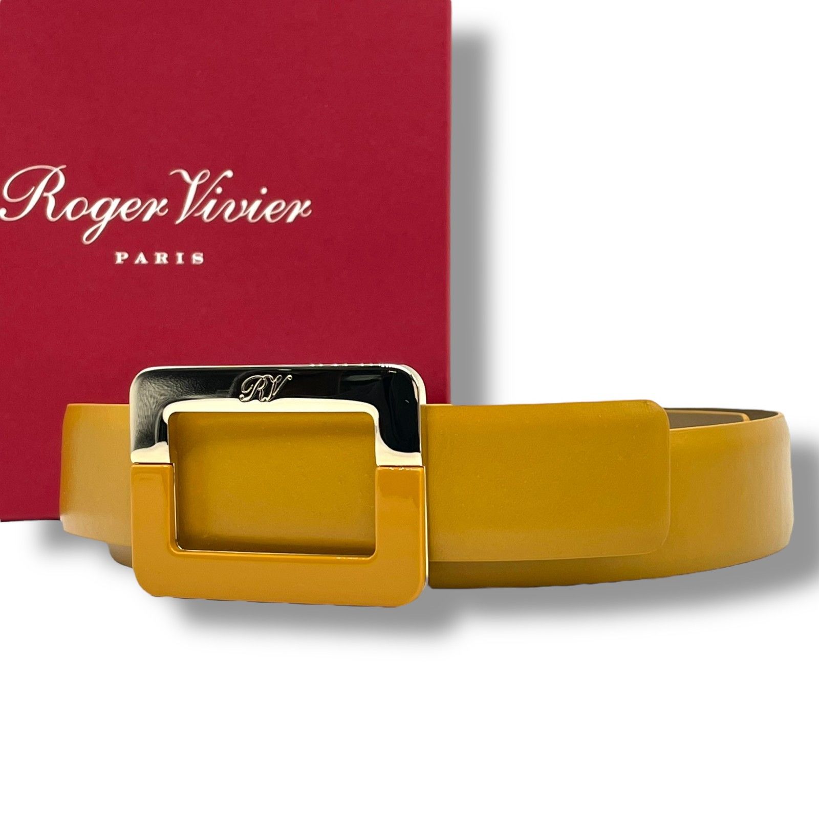 Roger Vivier ロジェヴィヴィエ ベルト レザー イエロー ベージュ ゴールド×イエロー金具 き レディース N