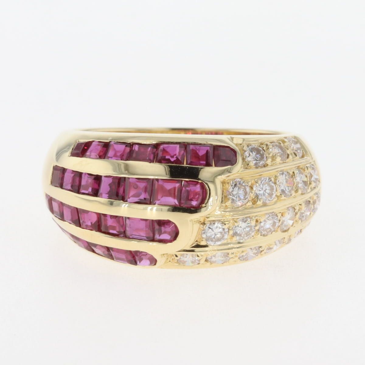 ルビー デザインリング YG イエローゴールド 指輪 メレダイヤ リング  