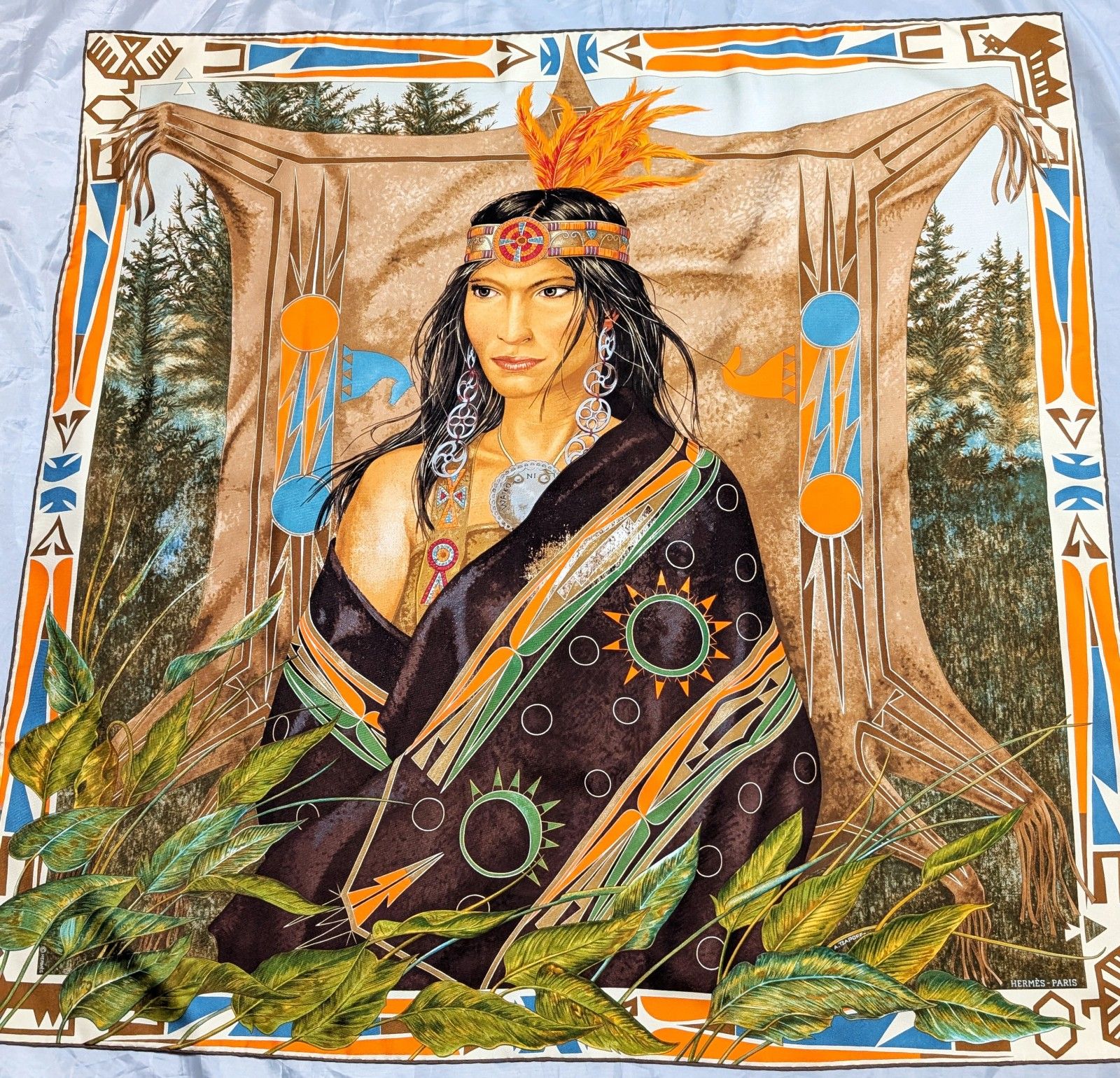 ほぼ未使用 HERMES エルメス インディアンガール カレ90 スカーフ ほぼ新品 HERMES カレ 90 WAKO NI インディアンガール シルクスカーフ