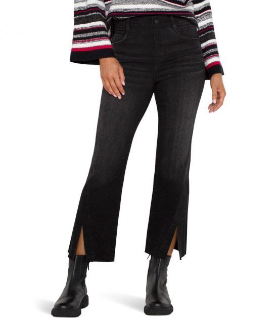 【送料無料】 リヴァプール ロサンゼルス レディース デニムパンツ ボトムス Gia Glider Pull On Crop Flare Twisted Seam Mid Rise Stretch Black Denim in Lost Creek Lost