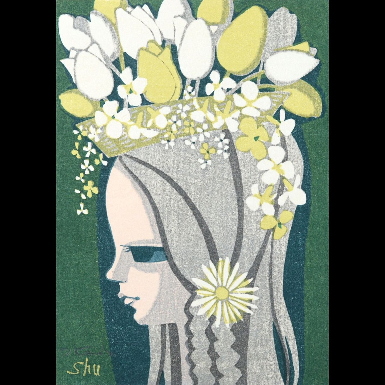 池田修三　木版画　「花のマドンナ」 池田修三 「花のマドンナ」 木版画 61/250 版上直筆サイン 唐物
