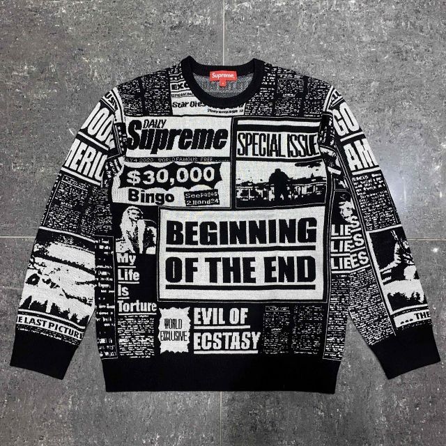 Supreme 18aw Newsprint Sweater Sサイズ シュプリーム ニュース 