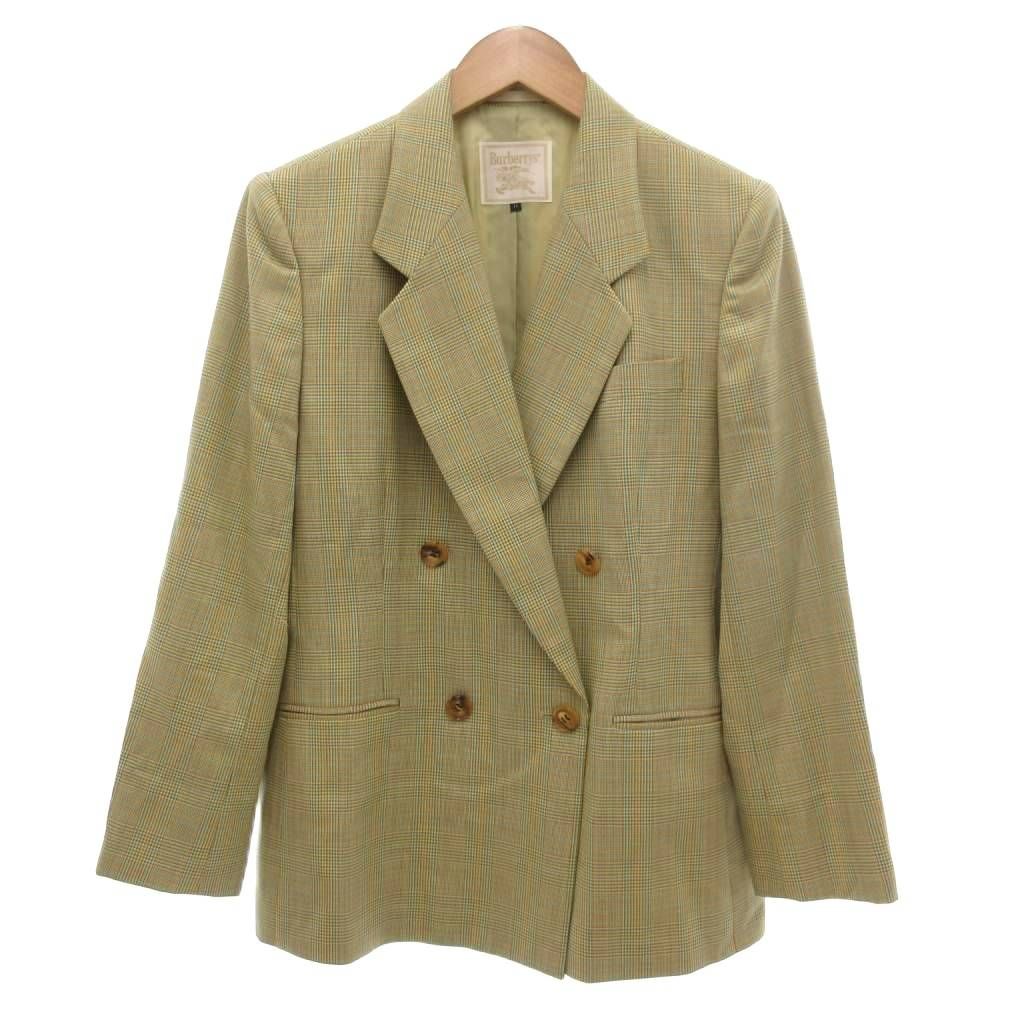 バーバリーズ Burberrys ヴィンテージ セットアップ パンツスーツ フォーマル テーラードジャケット ダブル スラックス チェック柄 シルク混 11 黄 イエロー |NU GY14