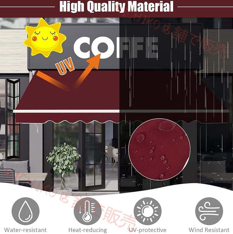オーニングテント 伸縮式 手動 ひさし 屋根 後付けパティオ格納式日よけ 日除けシェード ベランダ ェード折りたたみ式手動日よけ 紫外線98%カット 撥水シェード バルコニー シェード ランダ フェンス 軽量 撥水 庭 窓 玄関 4 1.5m