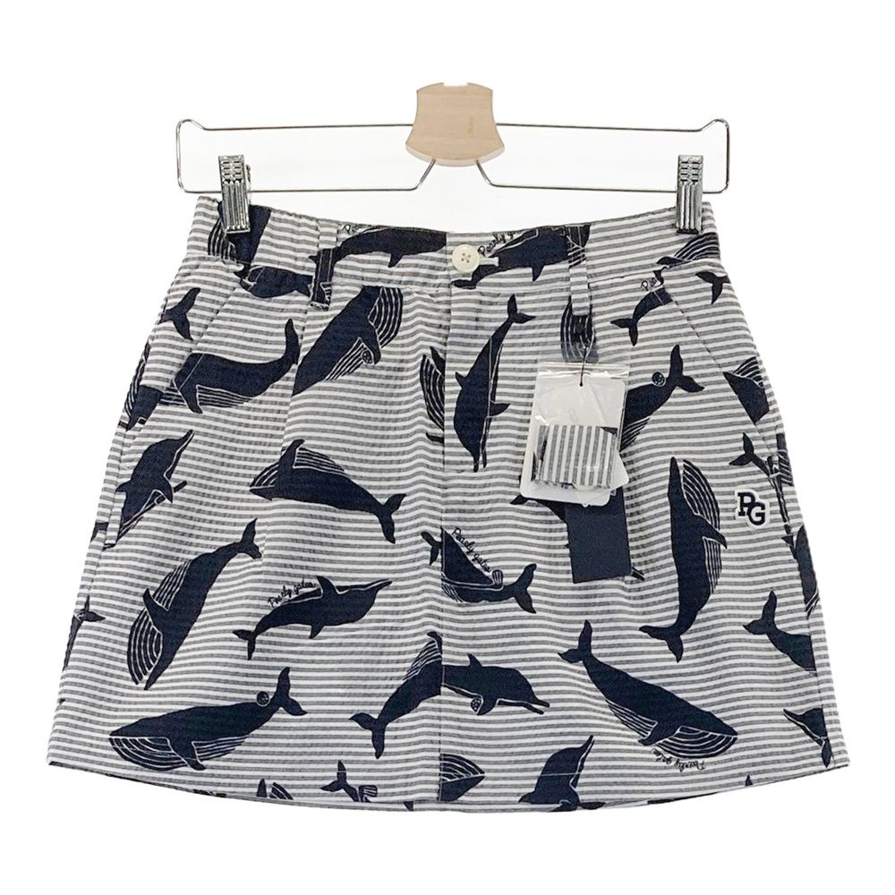 サイズ 0 PEARLY GATES パーリーゲイツ 055-1134512 スカート シアサッカー イルカ クジラ ボーダー柄 グレー系 240101535133 ゴルフウェア レディース ストスト