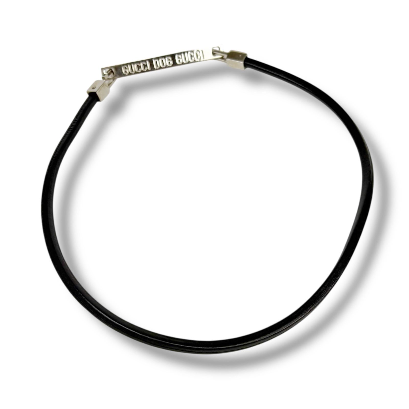 グッチ GUCCI チョーカー ドッグ ブラック 黒 レザー シルバー