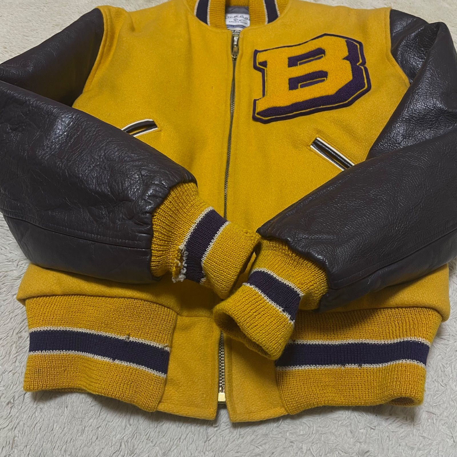 ナインマイクロフォンズ スタジャン 袖レザー PTP K 黒 刺繍 L NINE