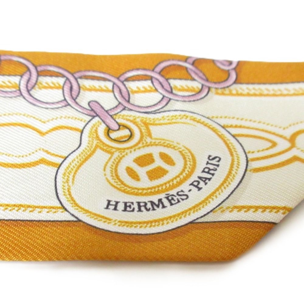 美品□HERMES エルメス スカーフ ツイリー シルク100% オレンジ系 中古
