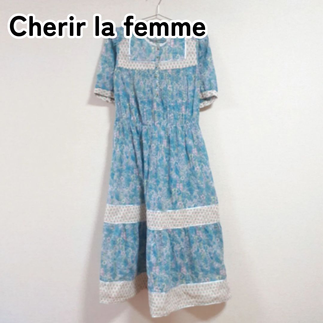 Cherir la femme シェリーラファム M ライトブルー×ホワイト 花柄