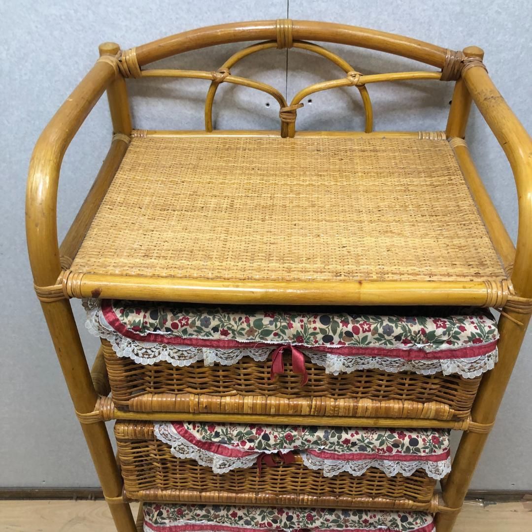 送料込】ビンテージ バンブーラタンチェスト 籐家具 5段 引出し6
