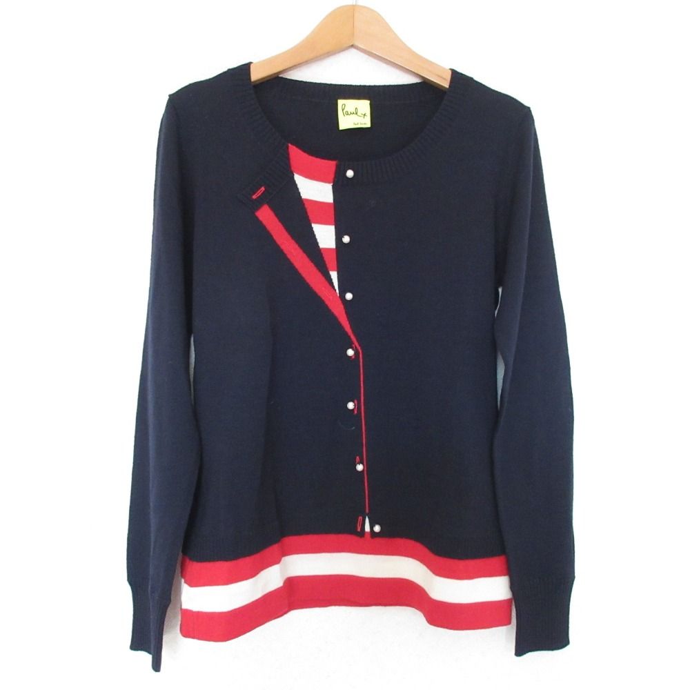 美品 Paul Smith ポールバイポールスミス トロンプルイユ クルーネック ニット プルオーバー セーター M ネイビー レディース 古着 中古 美品 Paul Smith ポールバイポールスミス トロンプルイユ クルー