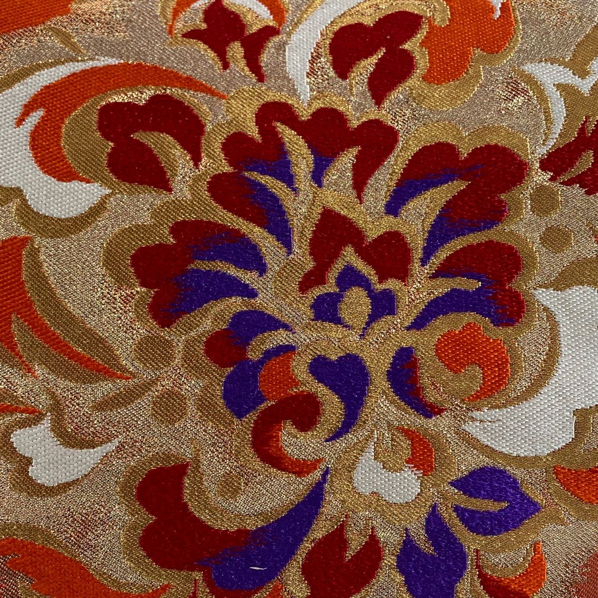 袋帯 美品 秀品 川島織物 落款 華文 金糸 箔 オレンジ 六通 正絹