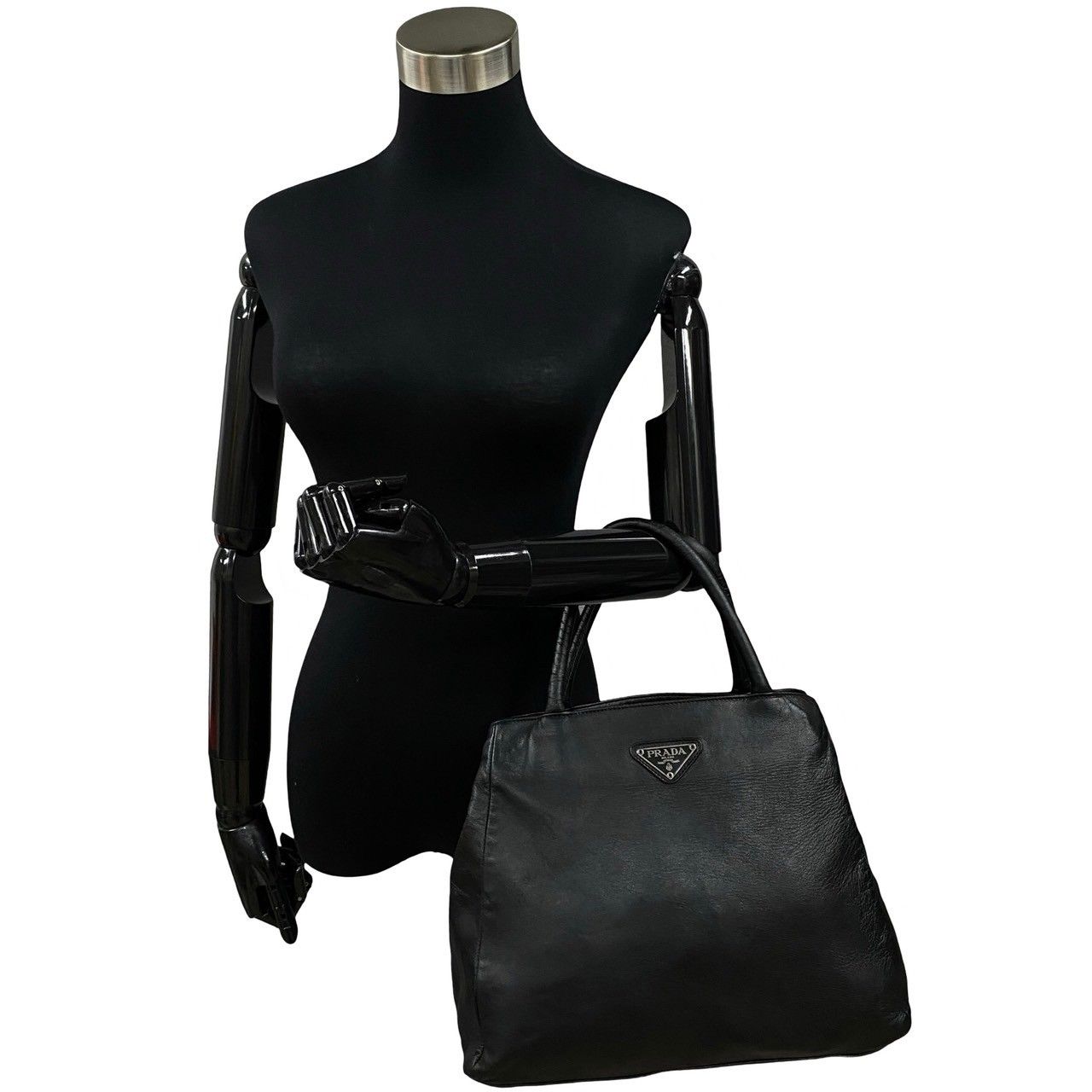 極 美品 希少品 レア PRADA プラダ 三角ロゴ 金具 オールレザー 本革 