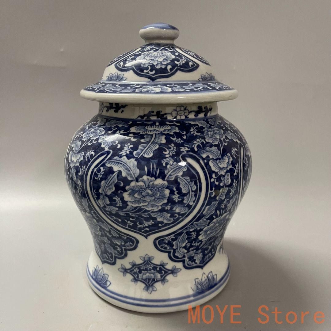 青花如意紋将軍缶 貯蔵タンク 景徳鎮 陶磁器 装飾品 現代工芸品 美術品