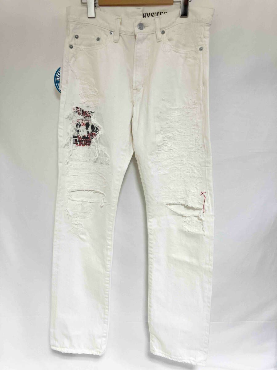 HYSTERIC GLAMOUR ×THE HEARTBREAKERS ジーンズ サイズ32 0261AP11 ダメージリペア ヒステリックグラマー ザハートブレイカーズ WHT