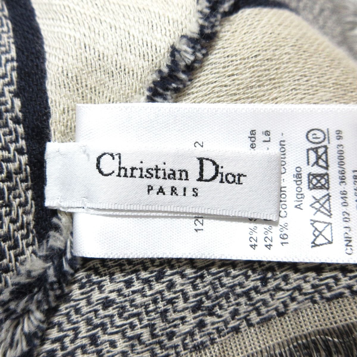 DIOR/ChristianDior(ディオール/クリスチャンディオール) ストール(ショール)美品 - アイボリー×ネイビー シルク×ウール×コットン  - メルカリ