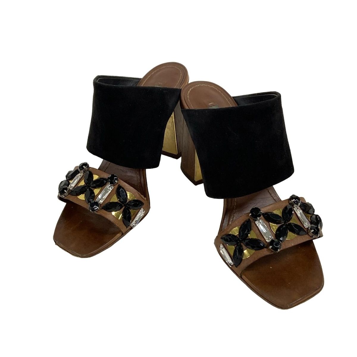 LOUIS VUITTON ルイヴィトン ミュール 35 1|2 レディース - ブラウン×黒 ビジュー レザー