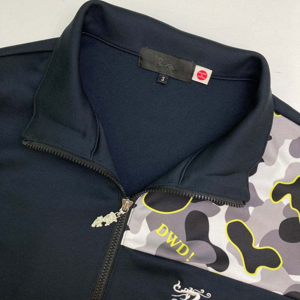 サイズ：3 DANCE WITH DRAGON ダンスウィズドラゴン  ハーフジップ 長袖Tシャツ 切替迷彩 カモフラ柄 ブラック系 [240101442624] ゴルフウェア メンズ ストスト サイズ：3 DANCE WITH DRAGON ダンスウィズドラゴン ハーフ