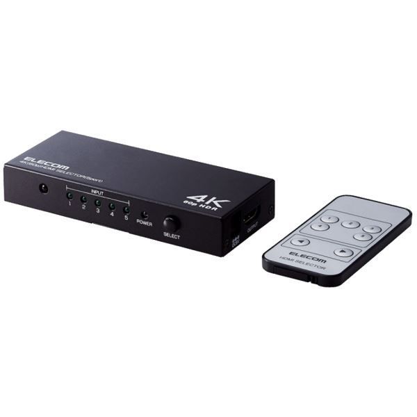 エレコム HDMI切替器/4K60P対応/5ポート/5入力1出力/専用リモコン付/ブラック DH-SW4KP51BK