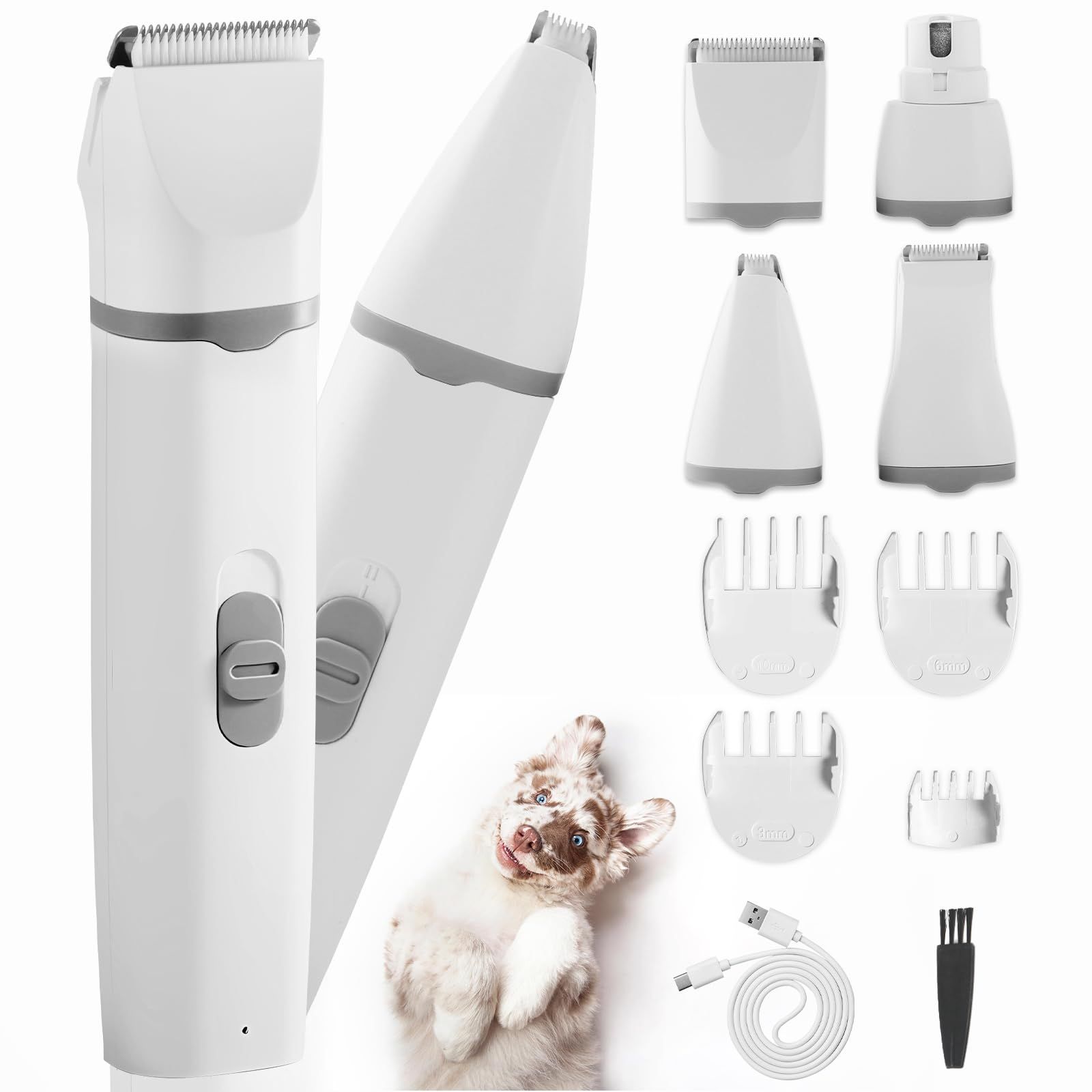 Paerduo多機能 4in1ペット用バリカン 2段階スピード調整 猫 バリカン 低騒音 足裏 爪 耳裏 顔回り お尻 全身カット可能 USB充電式 ペット用グルーミングセット 初心者 プロ用 業務用 犬/猫/小動物