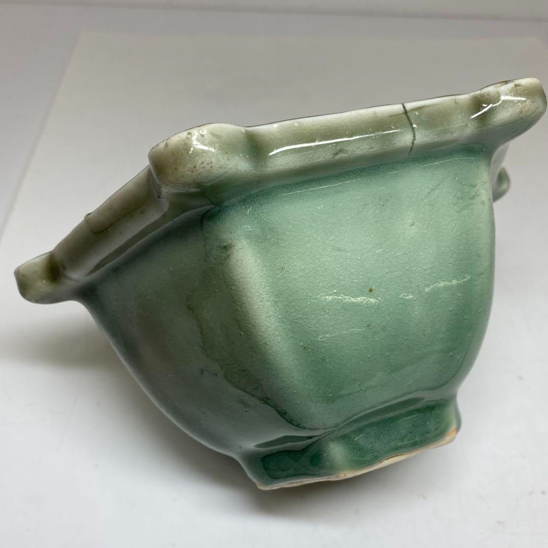 三田青磁 陽刻草花文八角皿 五点 江戸後期 古美術 骨董 希少