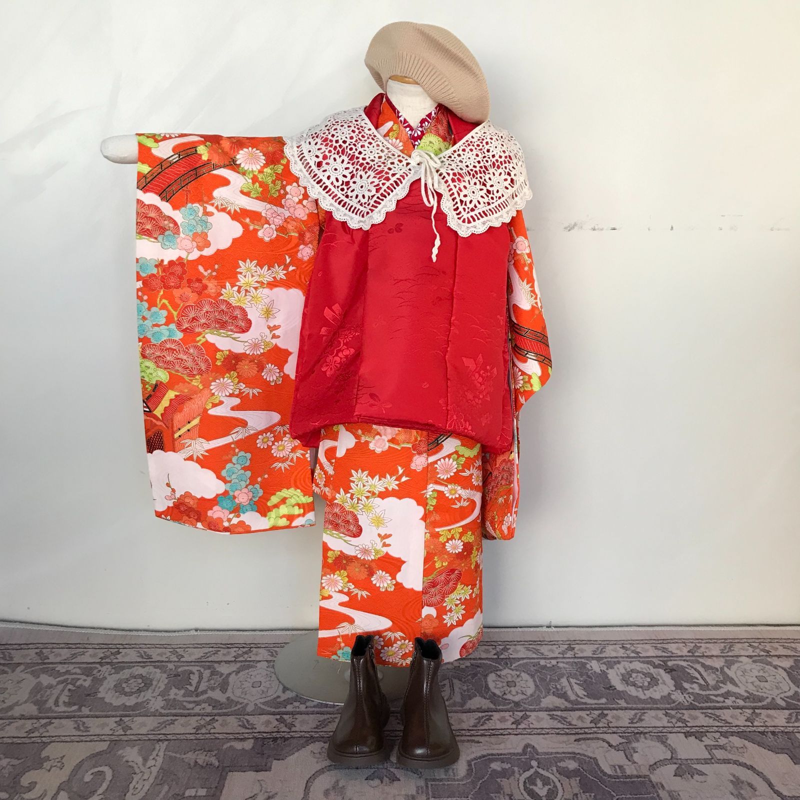 七五三 7歳着物、長襦袢セット 七五三 7歳 正絹着物 正絹長襦袢 袋帯