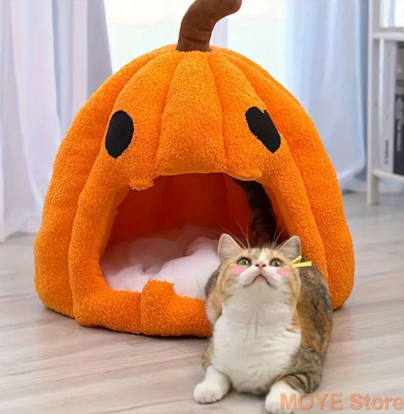 ペットベッド 半ドーム型 ペットハウス かぼちゃ ハロウィン クッション 半密閉型 ふわふわ 洗える かわいい おしゃれ 高品質 室内 オレンジ オールシーズン ポリエステル ペット用品 犬用 猫用 小型犬 中型犬 小型猫 中型猫