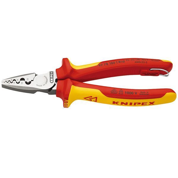 KNIPEX クニペックス 1000V絶縁圧着ペンチ 落下防止 全長180mm 9778-180T