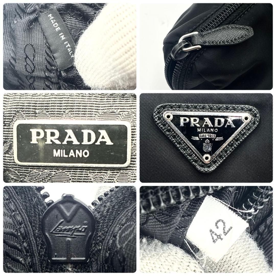外観美品 プラダ ポーチ サフィアーノレザー 三角ロゴ テスート