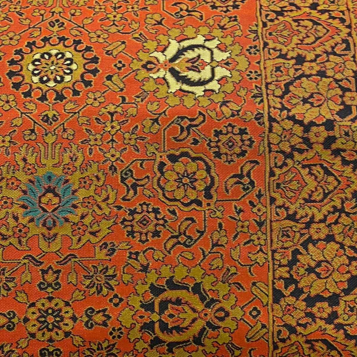 袋帯 秀品 落款 萬葉 華文 草花 オレンジ 全通 正絹