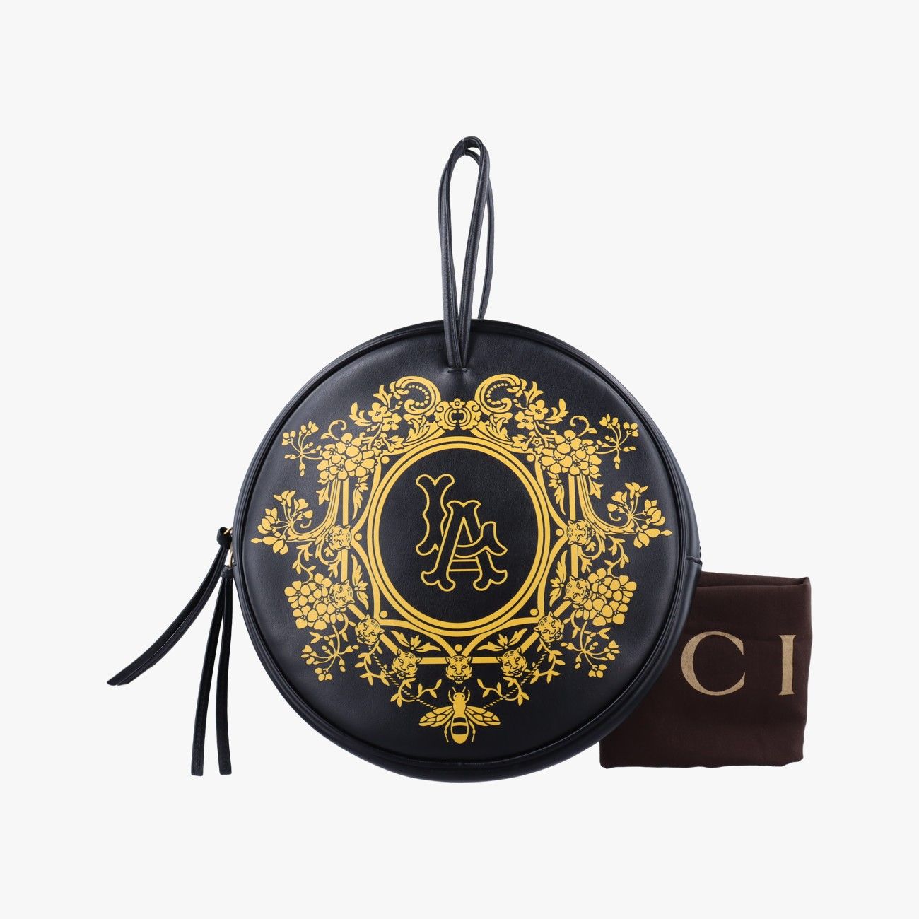 グッチGucciMLBコラボ LA エンジェルス ラウンド フローラル ブラック×マルチ レザー 543324 C026821195