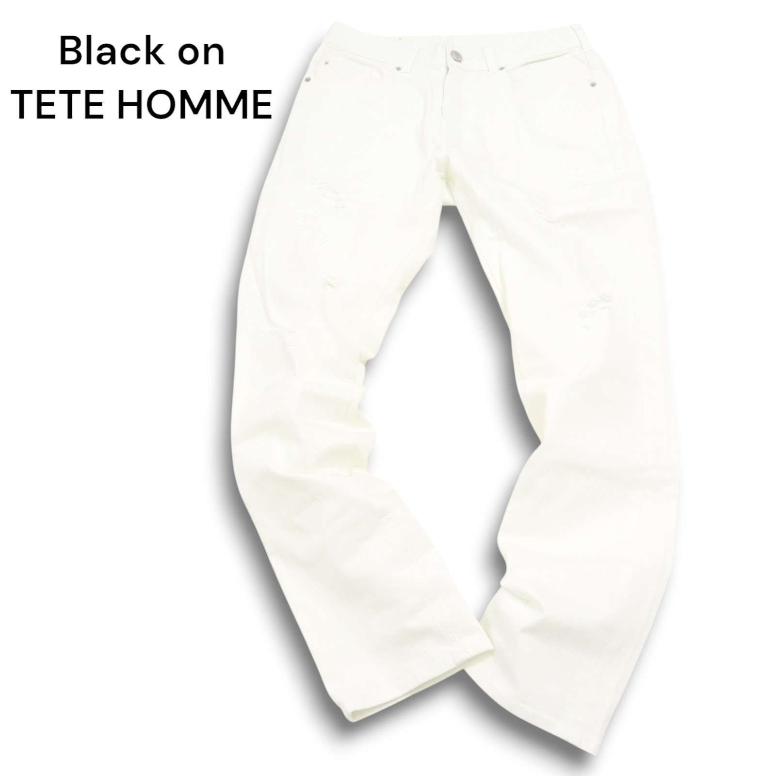 Black on TETE HOMME テットオム ストレッチ ホワイト デニム パンツ ジーンズ Sz.LL メンズ 白