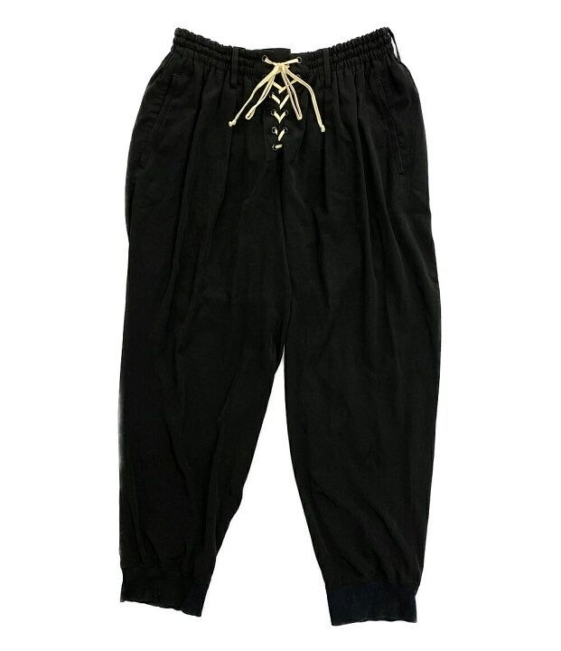 21SS YOHJI YAMAMOTO POUR HOMME TUXEDO STRING OPEN RIB PANTS その他ロングパンツ 3 ブラック HD-P45-500 ヨウジヤマモトプールオム