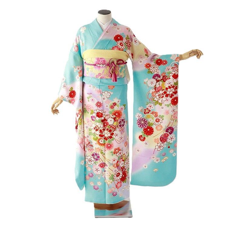 振袖 身長150-165cm 青 bl-041