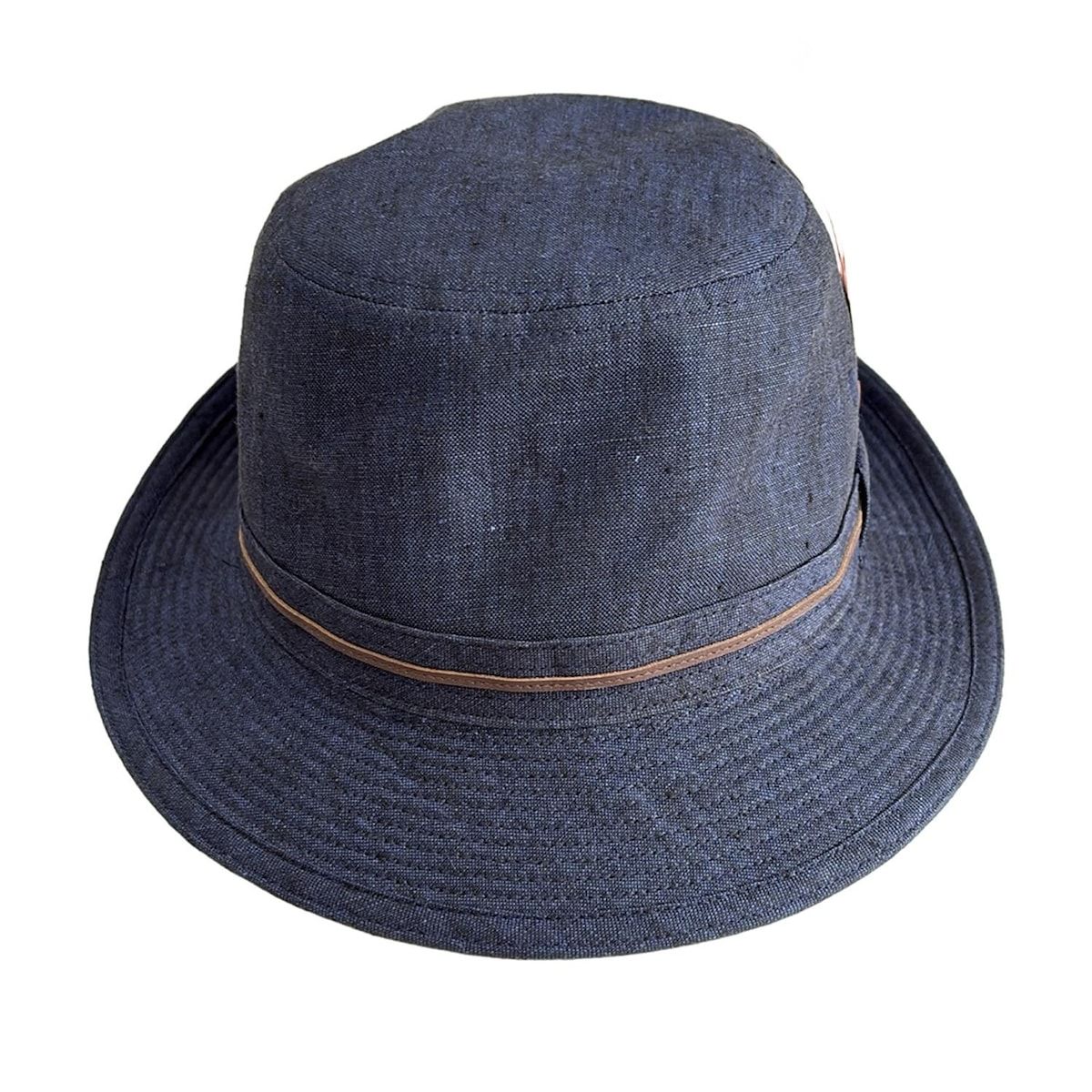 Borsalino ボルサリーノ ハット M 56.5 - ネイビー×ダークブラウン フェザー リネン レザー