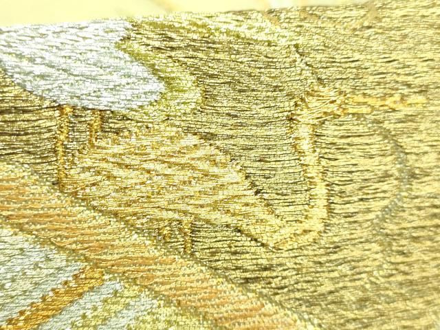 平和屋着物□極上 西陣 川島織物 六通柄 本袋帯 風景飛鶴松文 金銀糸  