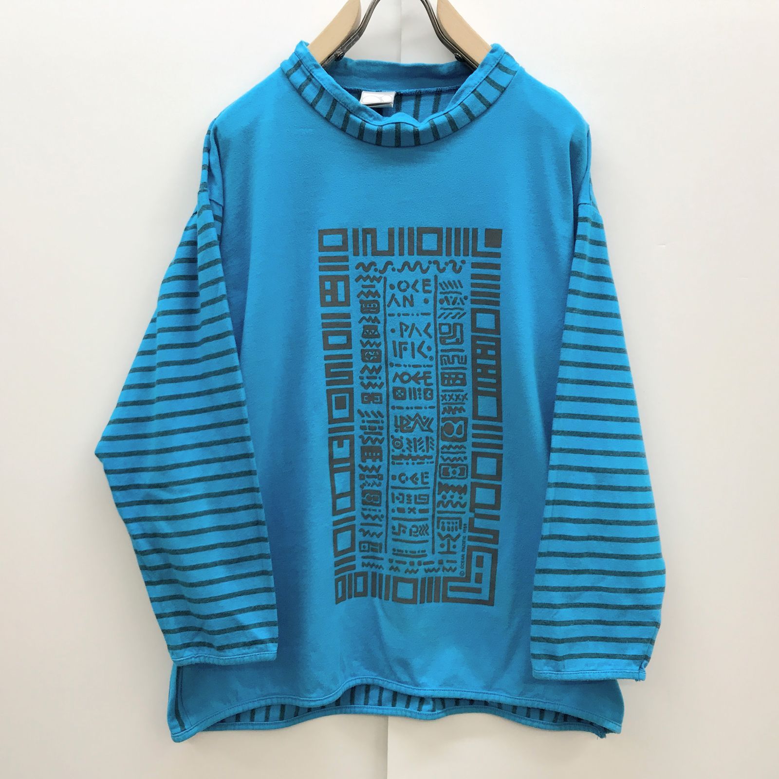 【物流センター】 中古 OCEAN PACIFIC | オーシャンパシフィック 半袖Ｔシャツ オーシャンパシフィック OP 80年代 USA製 7分丈 ローネックTシャツ カットソー ターコイズブルー L ブルー サイズ：L 