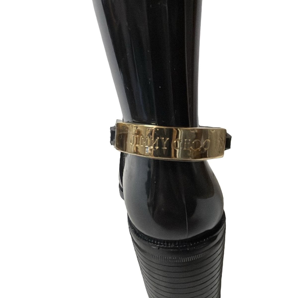 【入荷極小！新作】JIMMY CHOO(ジミーチュウ) レインブーツ 38 レディース - 黒 インソール取外し可 子供 ゴム靴