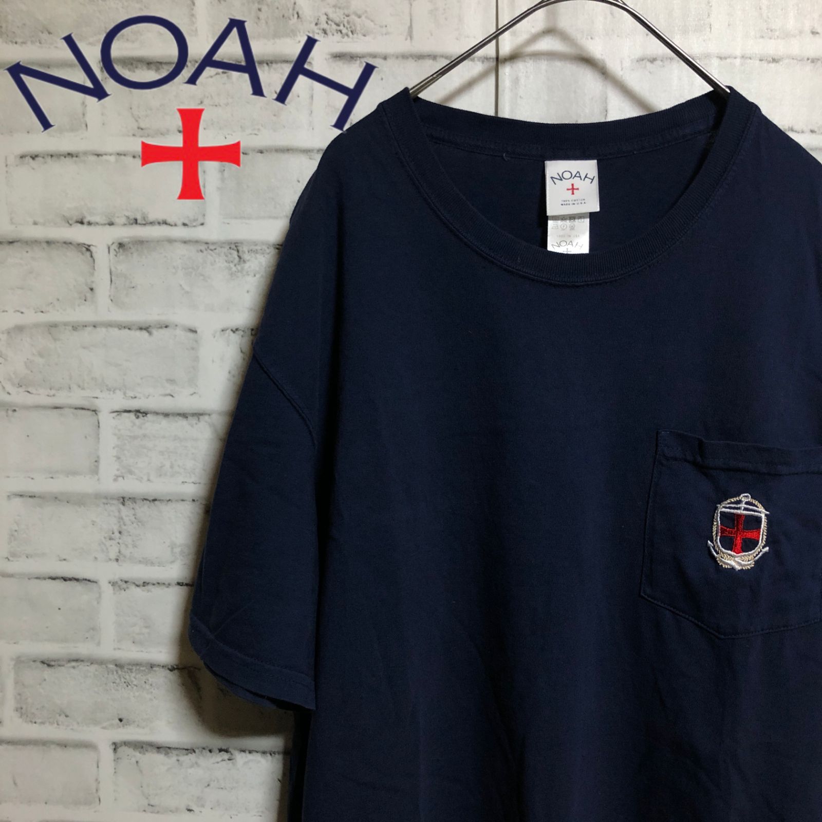 NOAH⭐️ポケット刺繍ロゴ Tシャツ L ネイビー アメリカ製