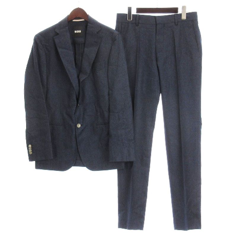 ヒューゴボス HUGO BOSS セットアップ テーラードジャケット シングル パンツ スラックス ウール コットン混 ネイビー 44