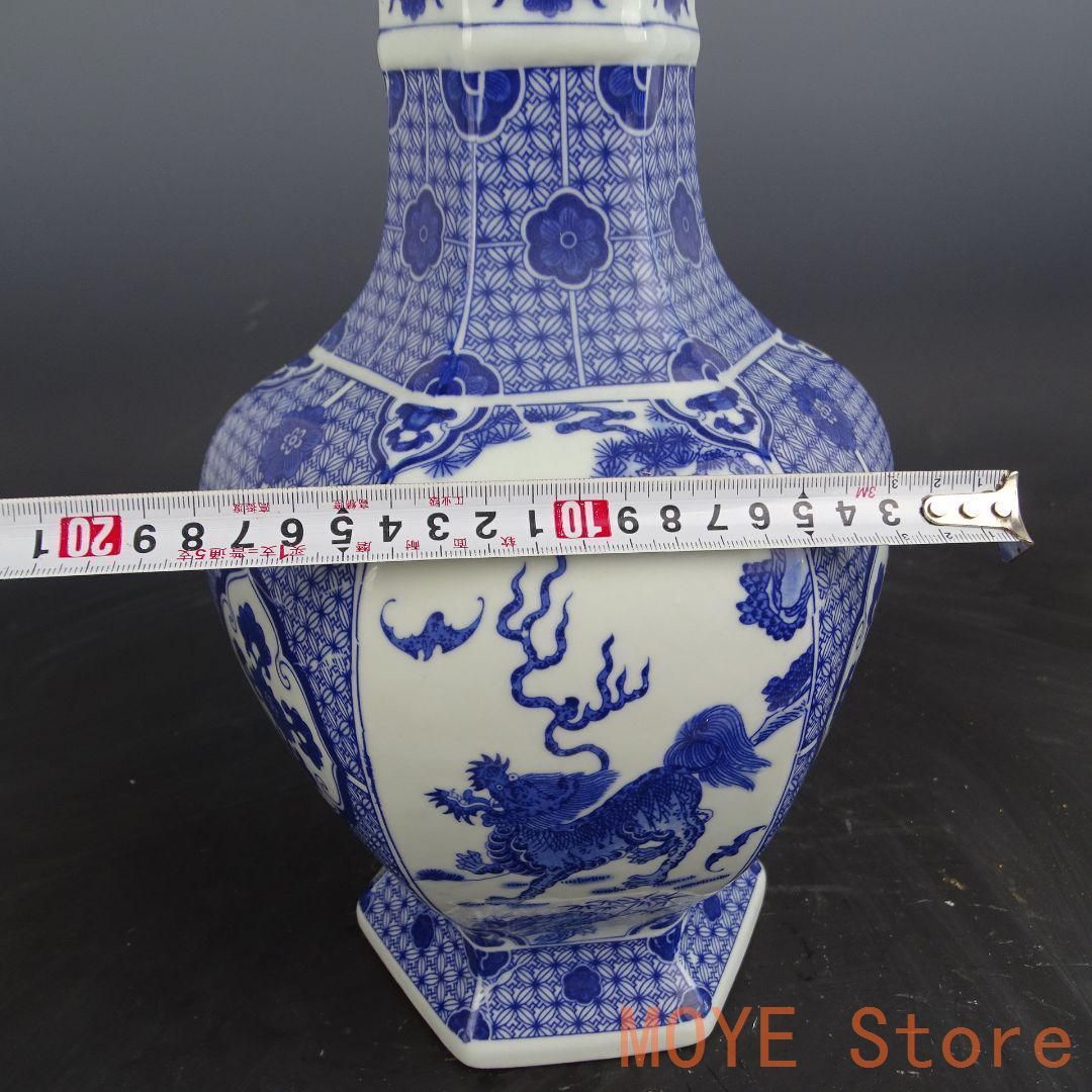 大清乾隆青花麒麟紋八方瓶 景徳鎮 陶磁器 装飾品 現代工芸品